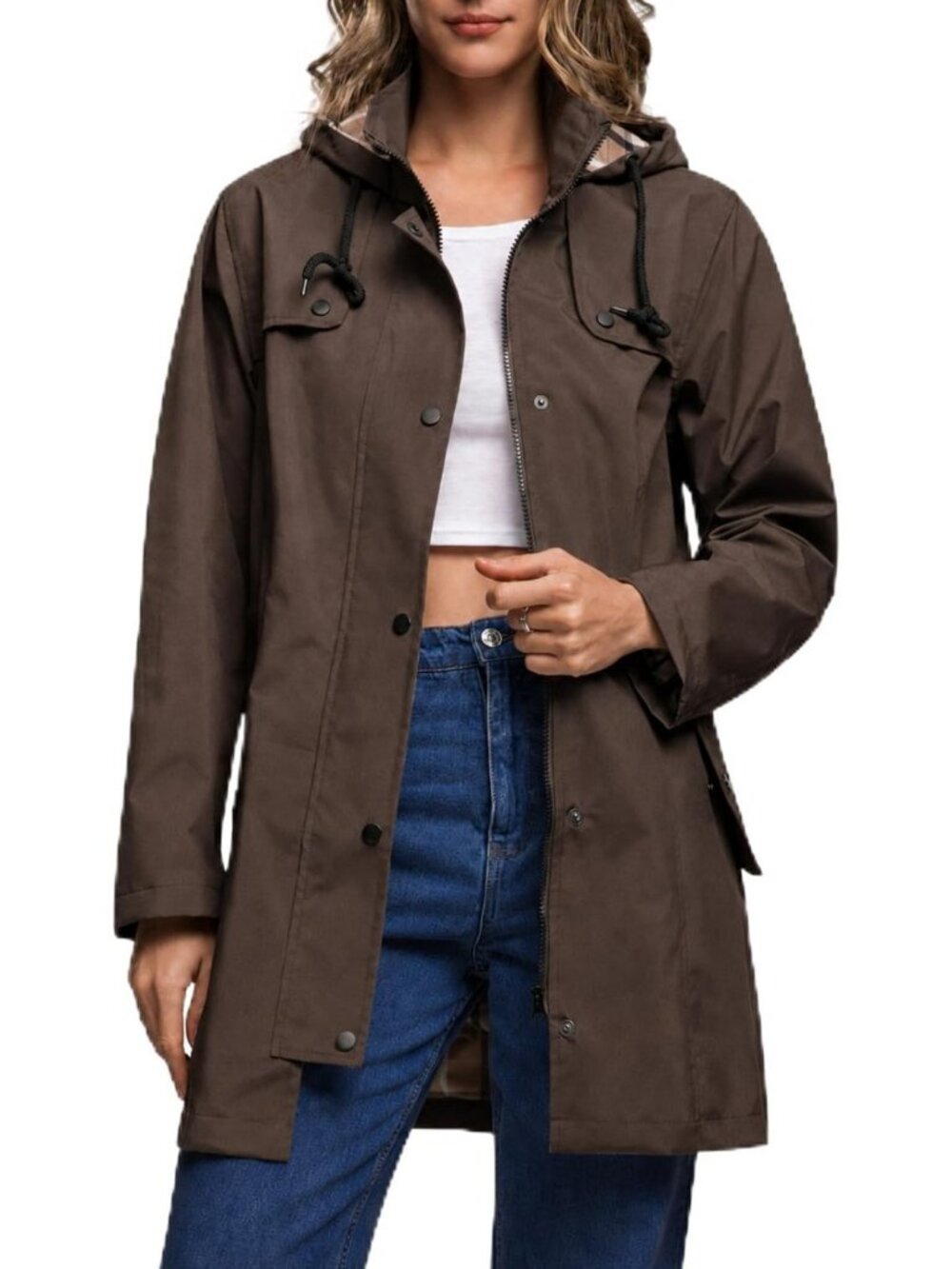 Lightweight Waterproof Hooded Rain Jacket for Women | Long Trench Windbreaker